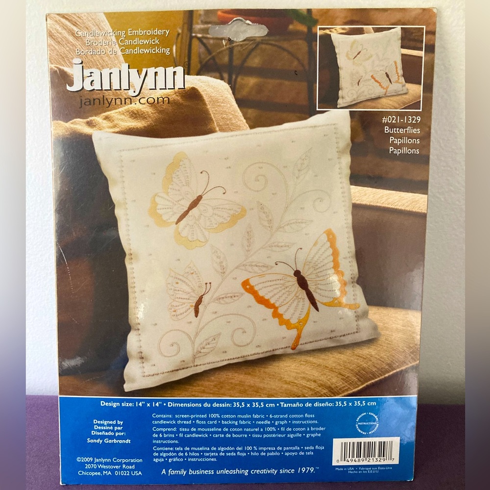 Janlynn BUTTERFLIES PILLOW Candlewick Embroidery Kit. #021-1329. NEW